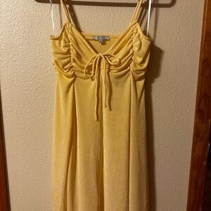 Yellow Ruched Front Spaghetti Strap Dress